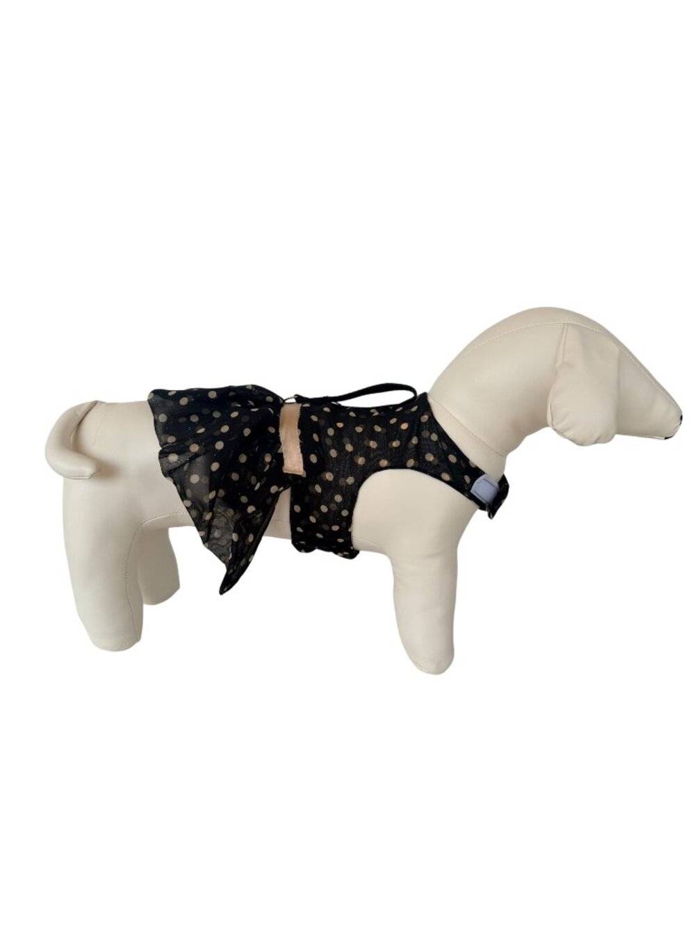 Handmade Small Breed Dog Adjustable Dress w Harness Fancy Black Polka Dot Skirt